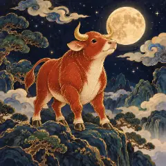 붉은 소(정축일주) 그림